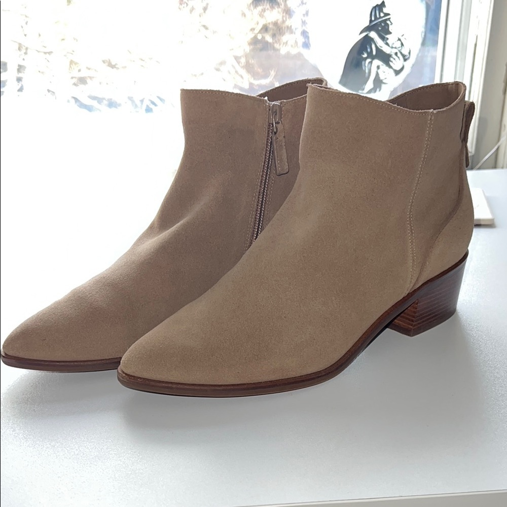 Cole Haan Taupe Suede Ankle Boot with Low Block Heel